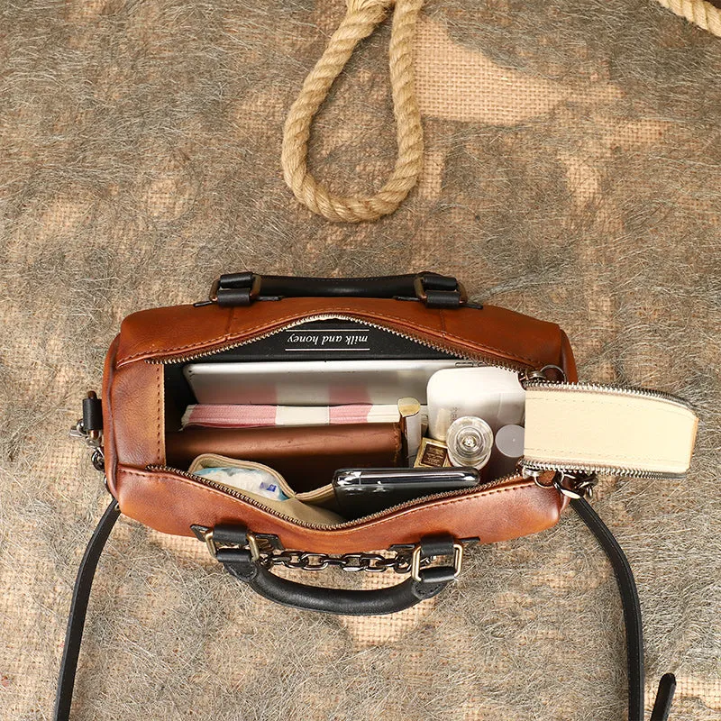 Unique Womens Crossbody Bag With Top Handle Black Leather Shoulder Bag