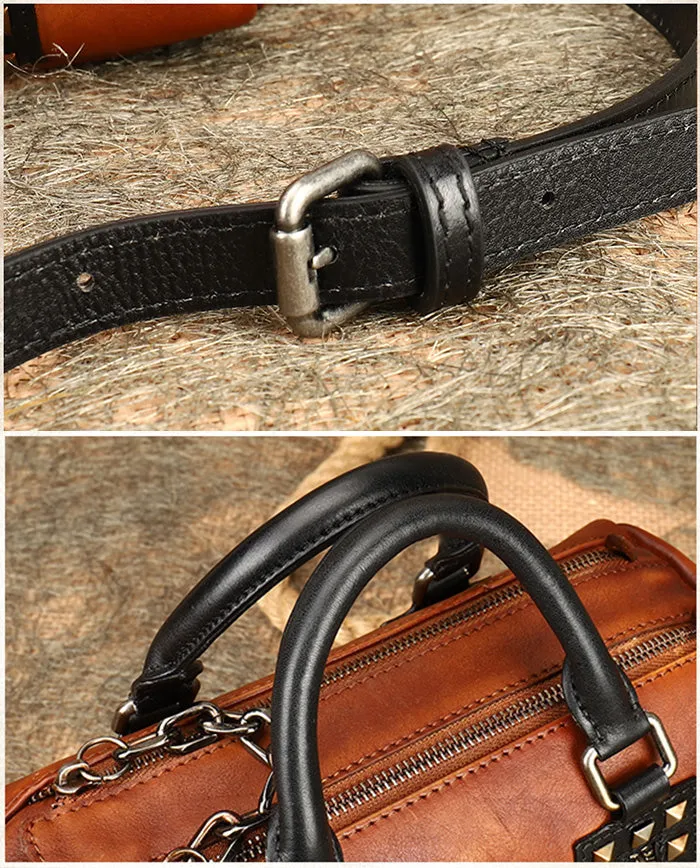 Unique Womens Crossbody Bag With Top Handle Black Leather Shoulder Bag