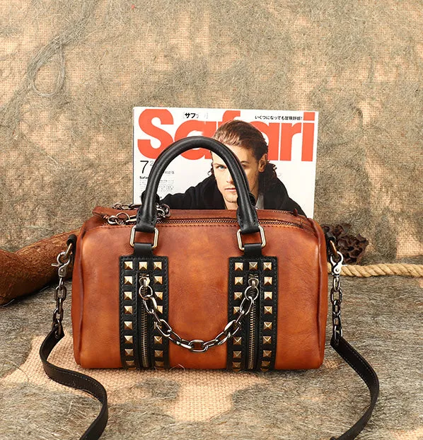 Unique Womens Crossbody Bag With Top Handle Black Leather Shoulder Bag