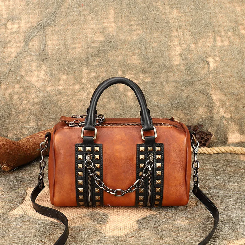 Unique Womens Crossbody Bag With Top Handle Black Leather Shoulder Bag