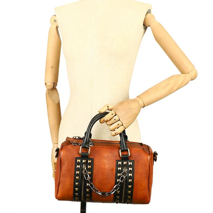 Unique Womens Crossbody Bag With Top Handle Black Leather Shoulder Bag