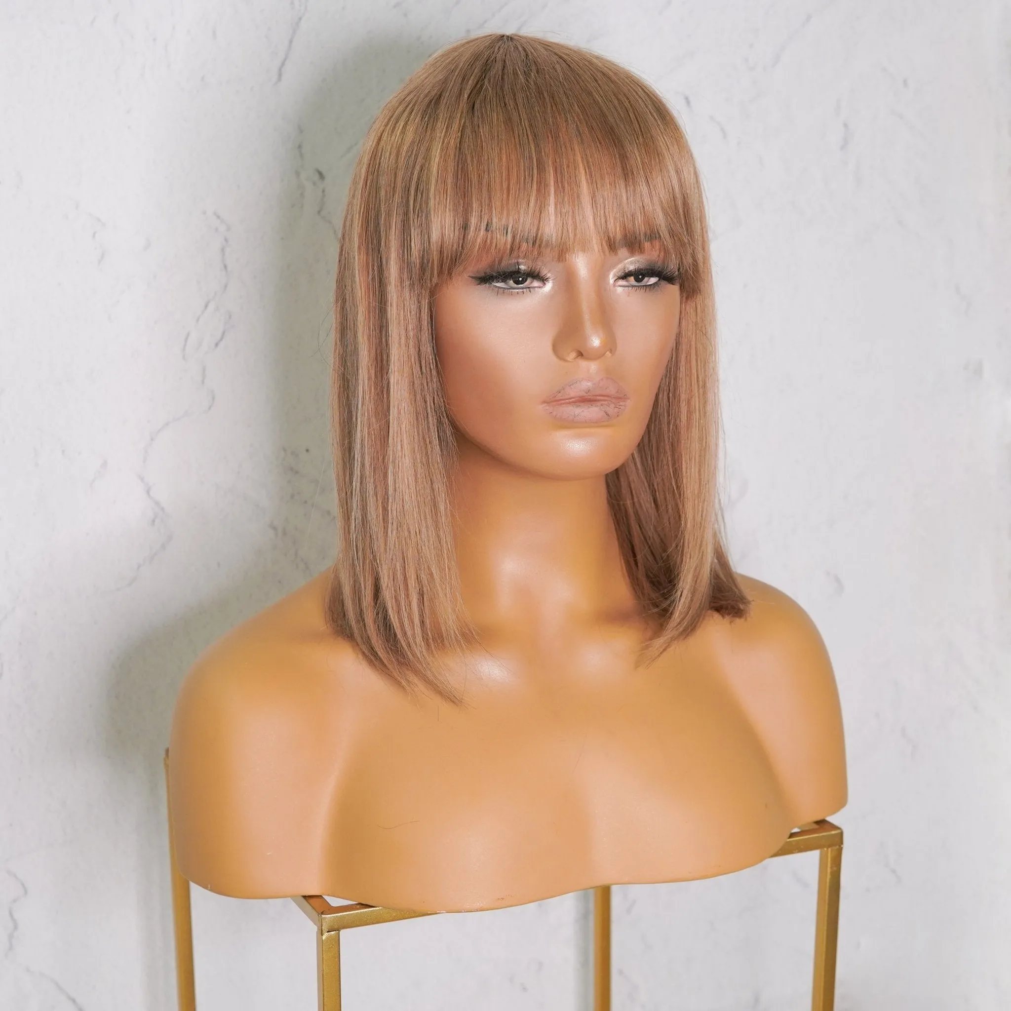 VICTORIA Caramel Human Hair Fringe Wig