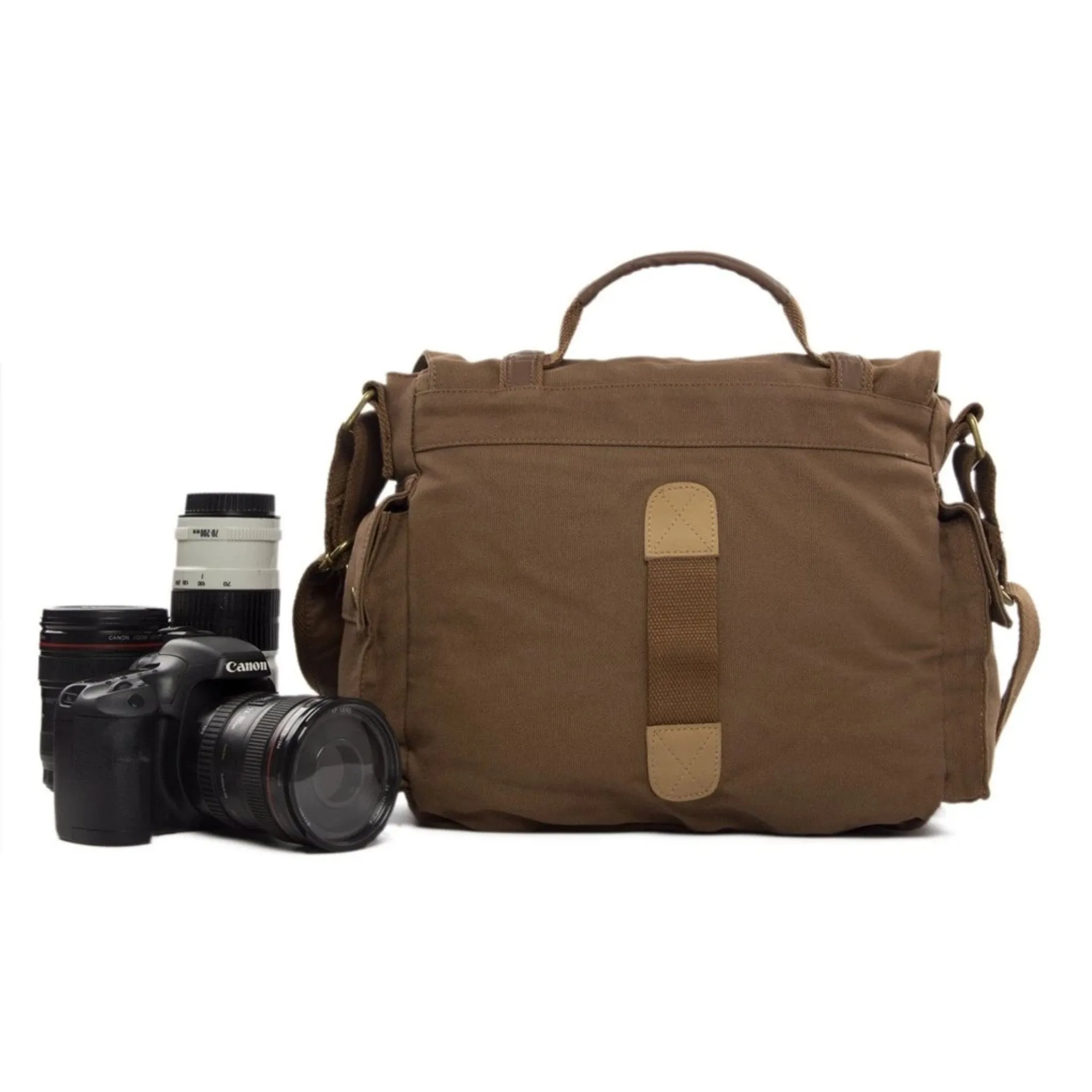 Waxed Canvas DSLR Camera Messenger Bag, Diaper Bag - Large