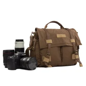 Waxed Canvas DSLR Camera Messenger Bag, Diaper Bag - Large