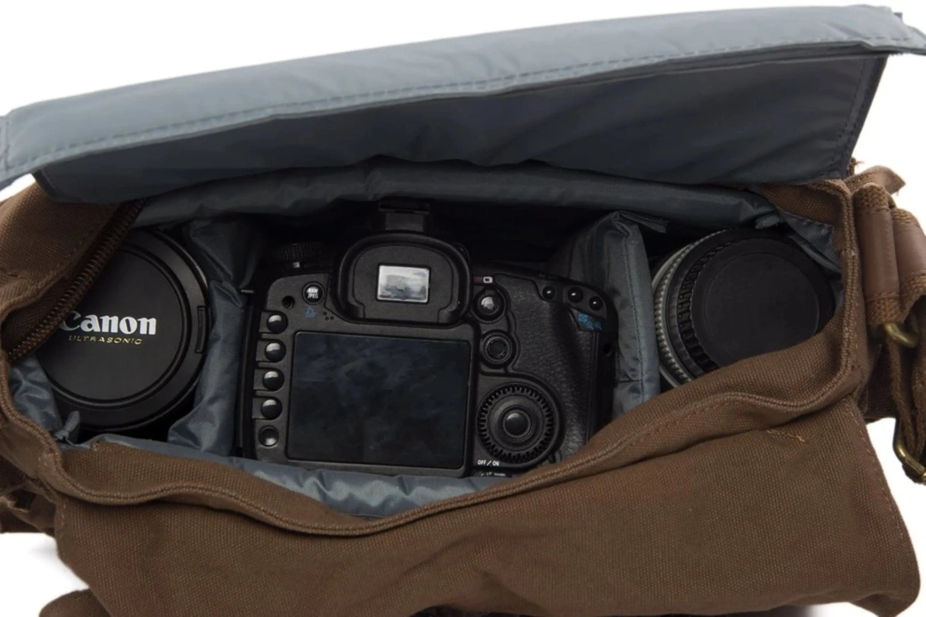 Waxed Canvas DSLR Camera Messenger Bag, Diaper Bag - Large