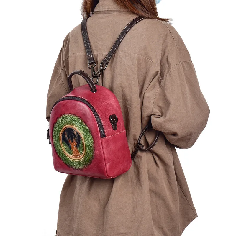 Women's Mini Leather Convertible Backpack Crossbody Bag Leather Rucksack For Women