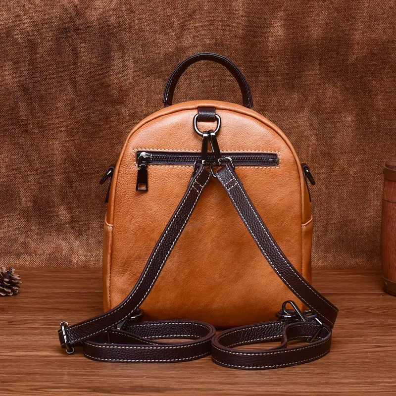 Women's Mini Leather Convertible Backpack Crossbody Bag Leather Rucksack For Women