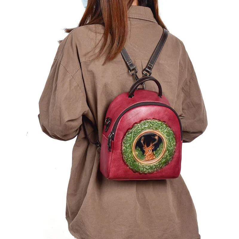 Women's Mini Leather Convertible Backpack Crossbody Bag Leather Rucksack For Women