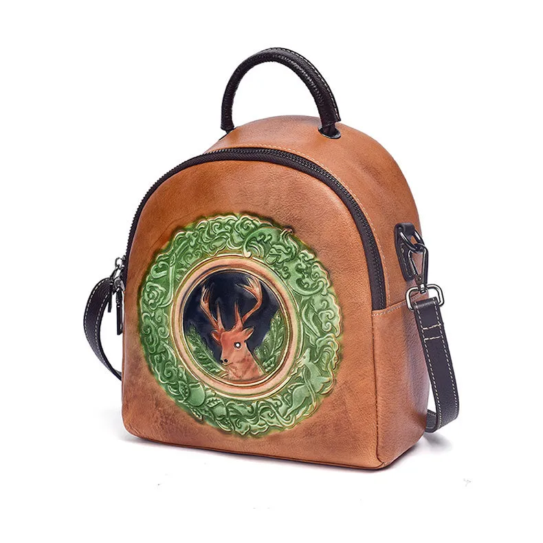 Women's Mini Leather Convertible Backpack Crossbody Bag Leather Rucksack For Women