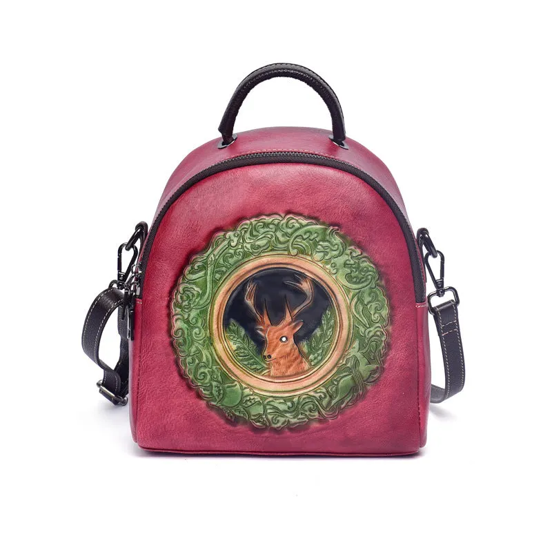 Women's Mini Leather Convertible Backpack Crossbody Bag Leather Rucksack For Women