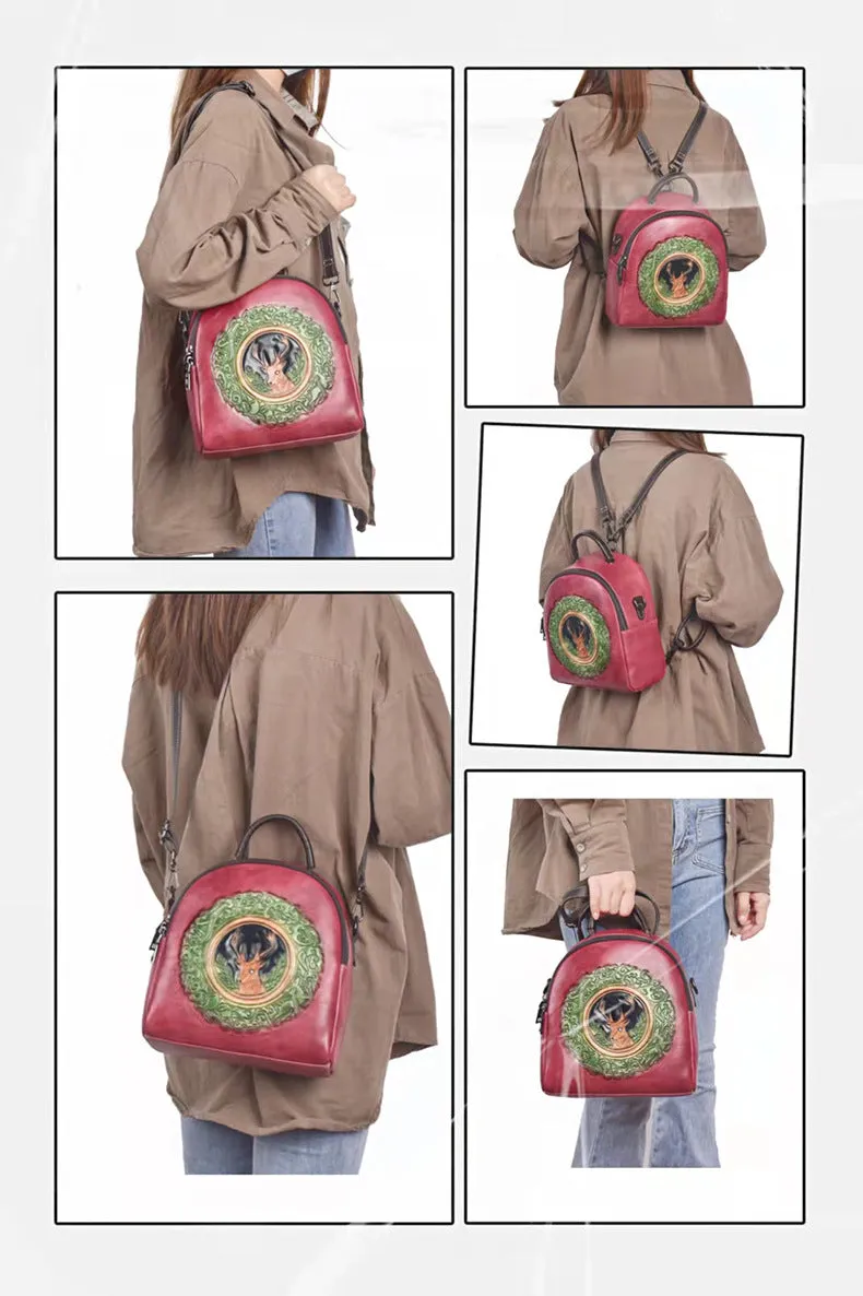 Women's Mini Leather Convertible Backpack Crossbody Bag Leather Rucksack For Women